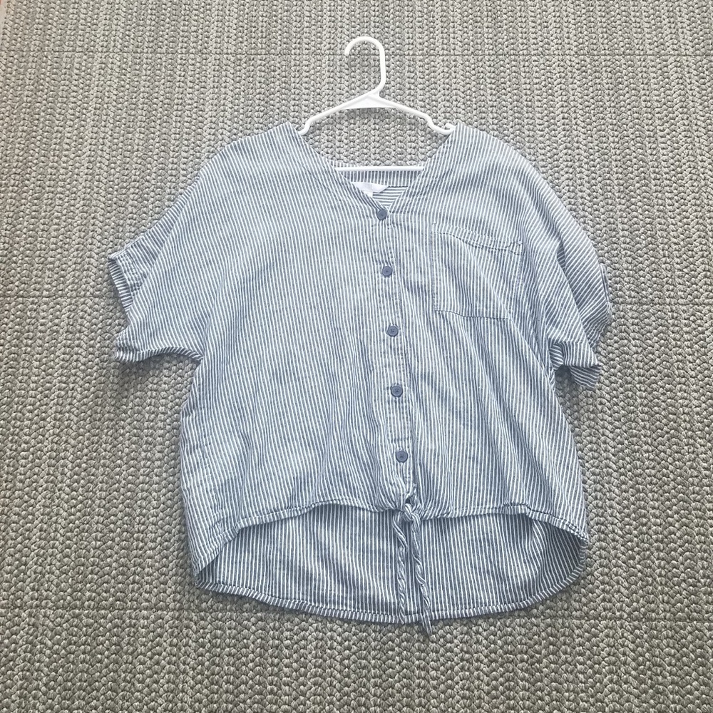 Blue and white button down top